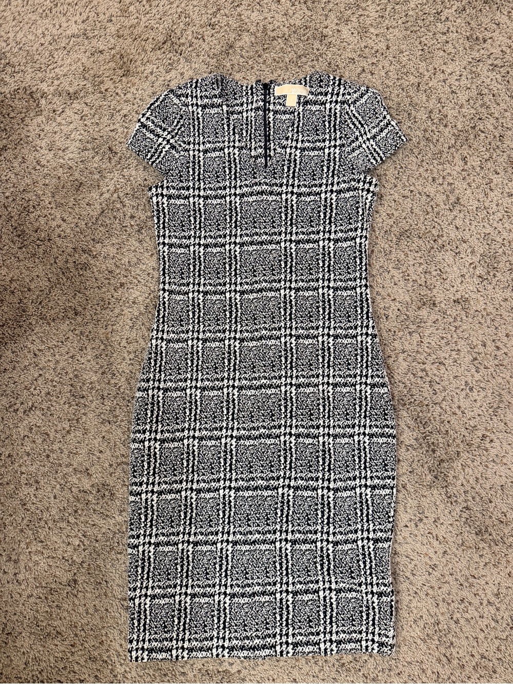 MICHAEL Michael Kors Black and White Plaid Midi Sheath Dress